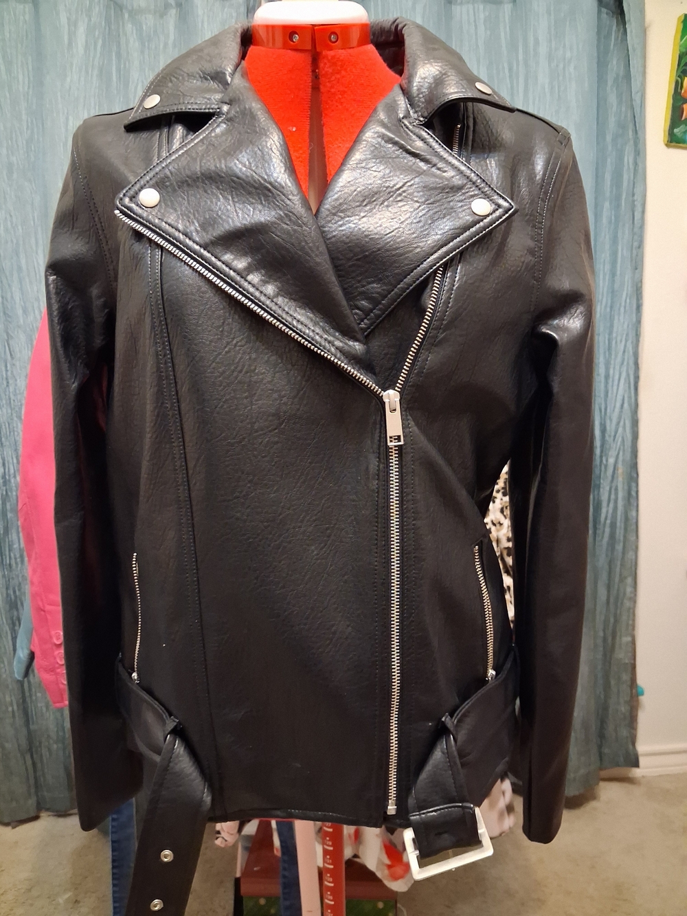 Black Women's Faux Leather Moto Jacket